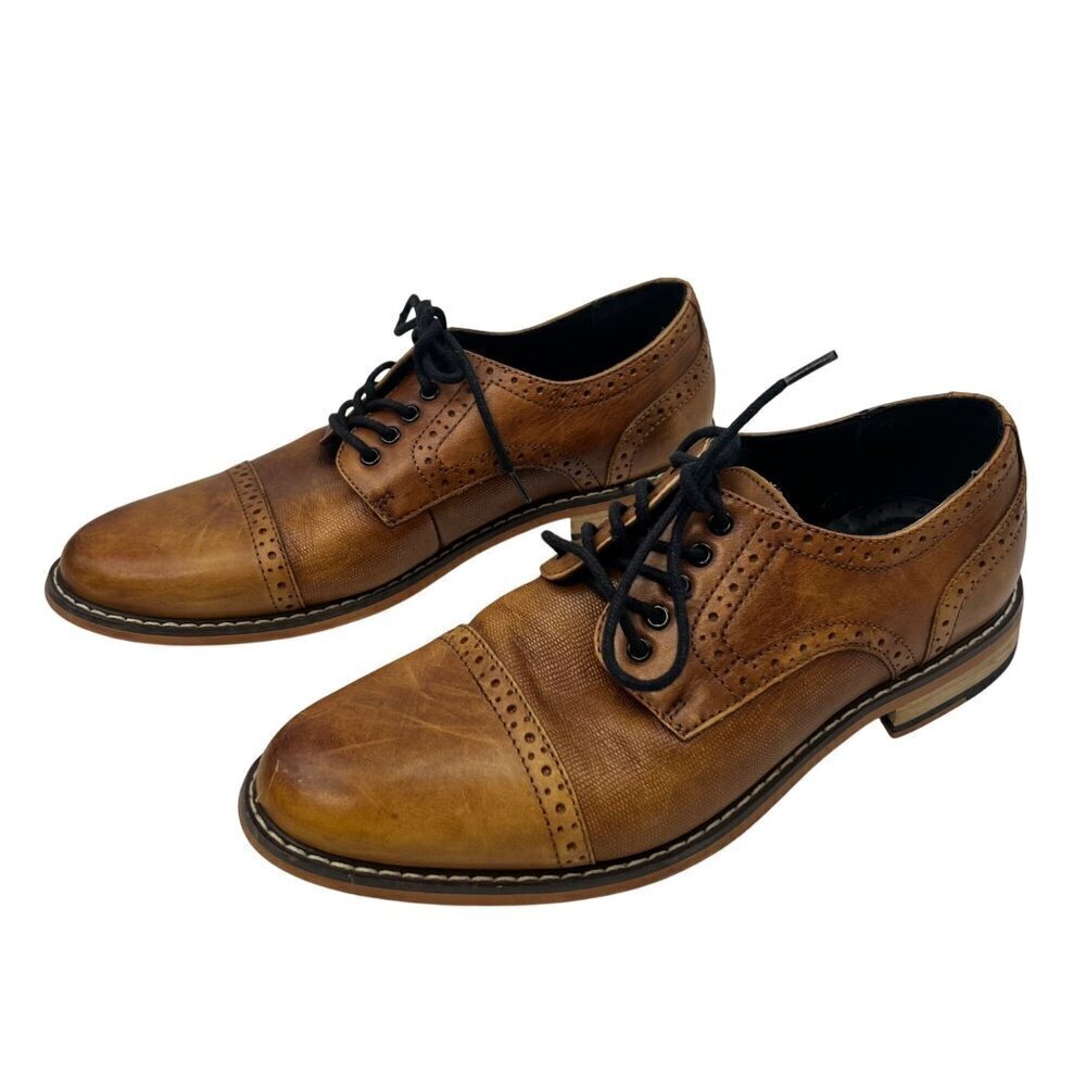 Bar III Men’s Parker Leather Cap Toe Dress Shoes Lace Up Light Brown Size 7.5M